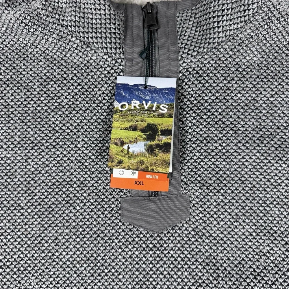 Orvis Sweater Men‎ 2XL Gray Brighton Sherpa Lined Quarter Zip Pullover NWT